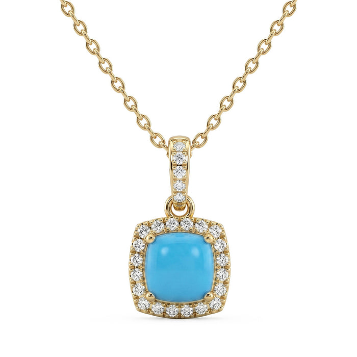 .47ct G SI 14K Yellow Gold Turquoise Gemstone Pendant 18" Chain