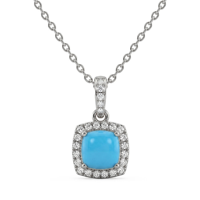 .47ct G SI 14K White Gold Turquoise Gemstone Pendant 18" Chain