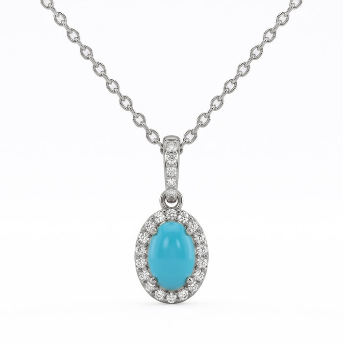.57ct G SI 14K White Gold Turquoise Gemstone Pendant 18" Chain