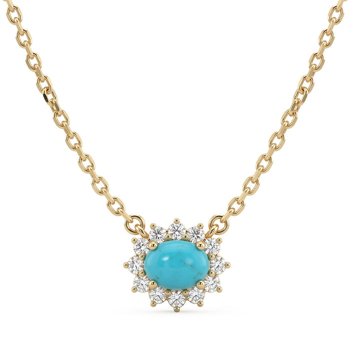SPECIAL! .24ct G SI 14K Yellow Gold Turquoise Gemstone Pendant 16+2 Ext. Chain