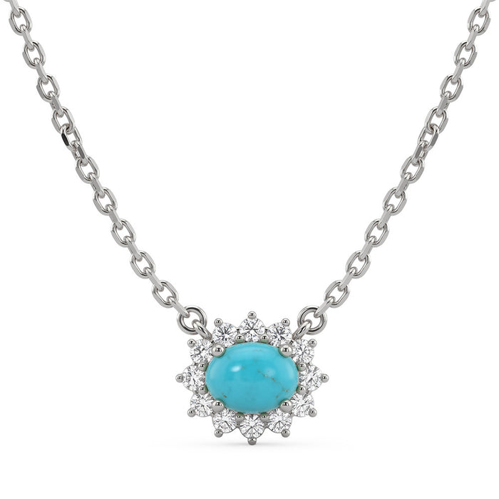 SPECIAL! .24ct G SI 14K White Gold Turquoise Gemstone Pendant 16+2 Ext. Chain