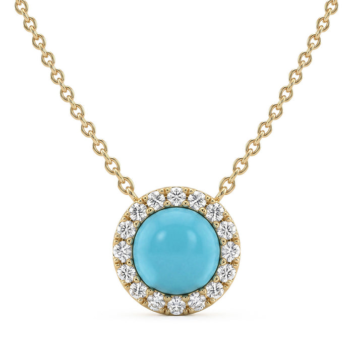 SPECIAL! .68ct G SI 14K Yellow Gold Turquoise Gemstone Pendant 16+2 Ext. Chain