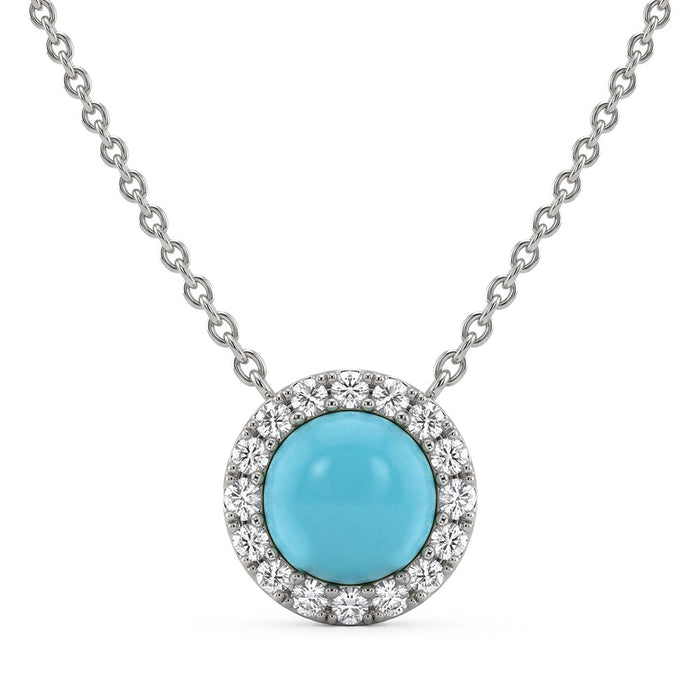 SPECIAL! .68ct G SI 14K White Gold Turquoise Gemstone Pendant 16+2 Ext. Chain