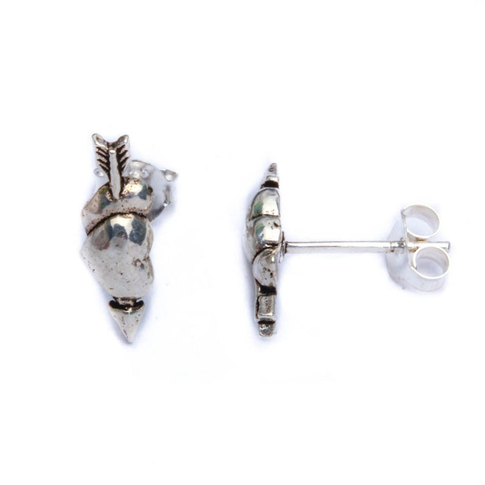 CLOSEOUT! Arrow Struck Heart .925 Sterling Silver Earrings