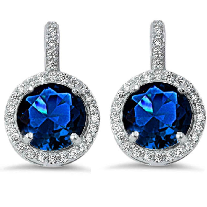 Halo Blue Sapphire & Cubic Zirconia .925 Sterling Silver Earring