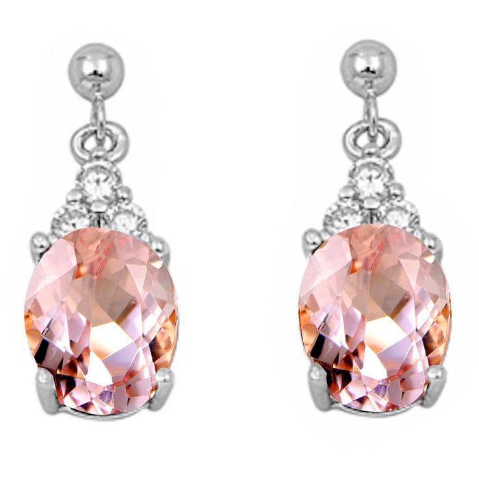Dangling Oval Morganite & Cz .925 Sterling Silver Earring