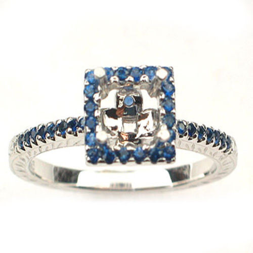 GEMSTONE CLOSEOUT! 14kt White Gold Blue Sapphire Semi Mount Ring