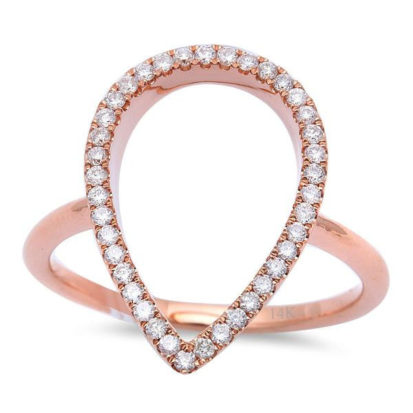 DIAMOND CLOSEOUT! .22ct Diamond Designer Pear Shaped Pave Set Modern 14kt Rose Gold Ring Size 6.5