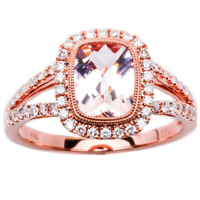 GEMSTONE CLOSEOUT! 1.74ct Morganite & Round Diamond 14kt Rose Gold HALO Style Engagement Ring