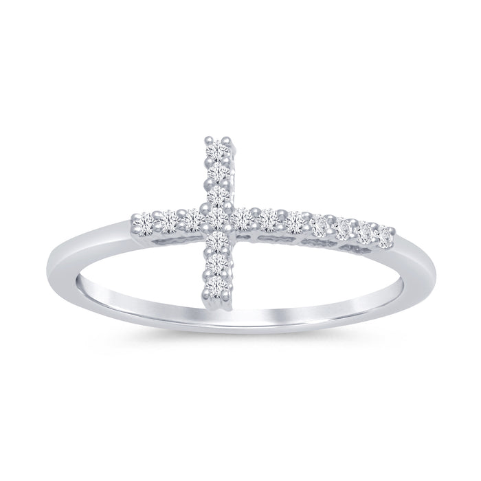 .12ct 14k White Gold Diamond Sideways Cross Ring Size 6.5