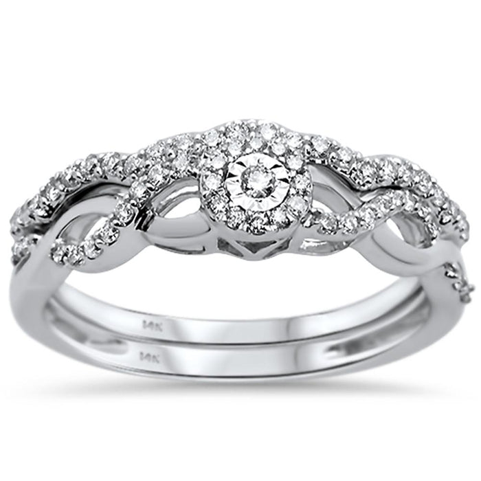 DIAMOND CLOSEOUT! .31ct 14k White Gold Diamond Infinity Band Engagement Bridal Set Size 6.5