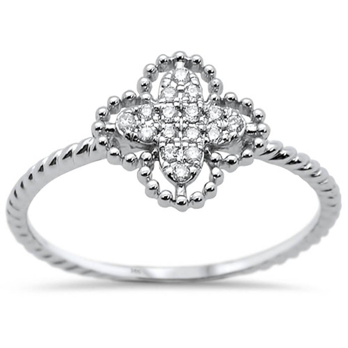 .09ct 14k White Gold Quatrefoil Flower Diamond Ring Size 6.5