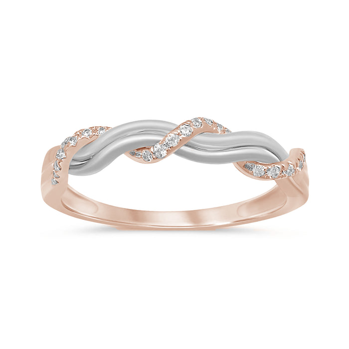 DIAMOND CLOSEOUT! .12ct 14KT Two Tone Rose & White Gold Diamond Anniversary Wedding Band Size 6.5