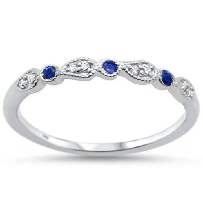 .12ct 14K White Gold Diamond & Blue Sapphire Stackable Anniversary Band Ring