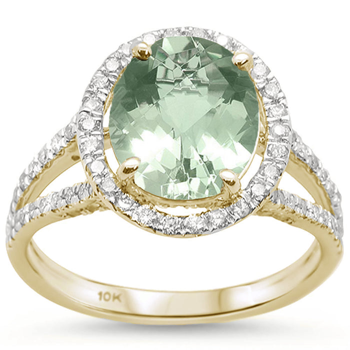GEMSTONE CLOSEOUT! 2.98cts 10k Yellow Gold Oval Green Amethyst Diamond Ring Size 6.5
