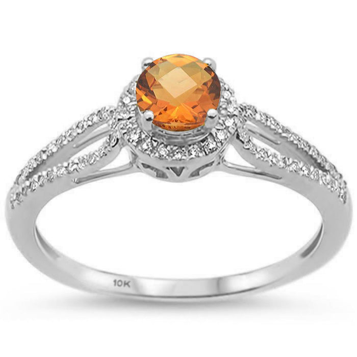 DIAMOND CLOSEOUT! 0.57ct 10k White Gold Round Citrine & Diamond Ring Size 6.5
