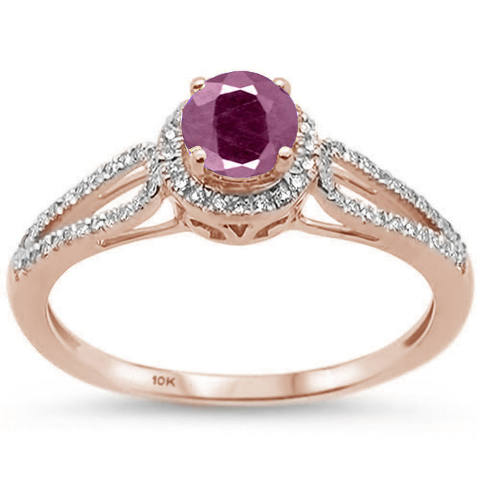DIAMOND CLOSEOUT! .79ct 10k Rose Gold Natural Round Ruby & Diamond Ring Size 6.5