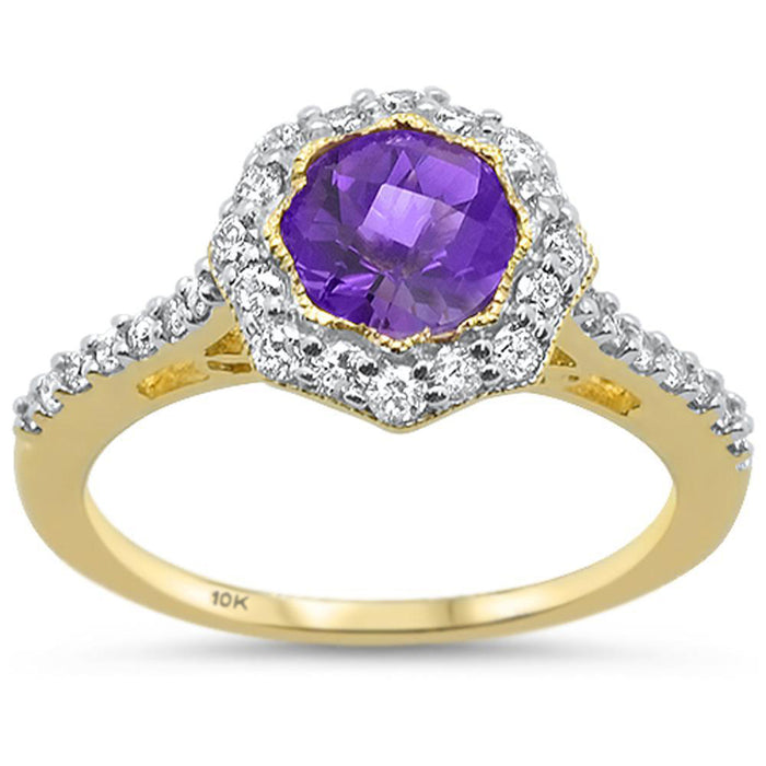 GEMSTONE CLOSEOUT! 1.4cts 10k Yellow Gold Round Amethyst Diamond Ring Size 6.5