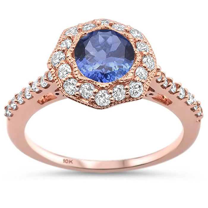DIAMOND CLOSEOUT! 1.38ct F SI 10k Rose Gold Natural Tanzanite & Diamond Ring Size 6.5