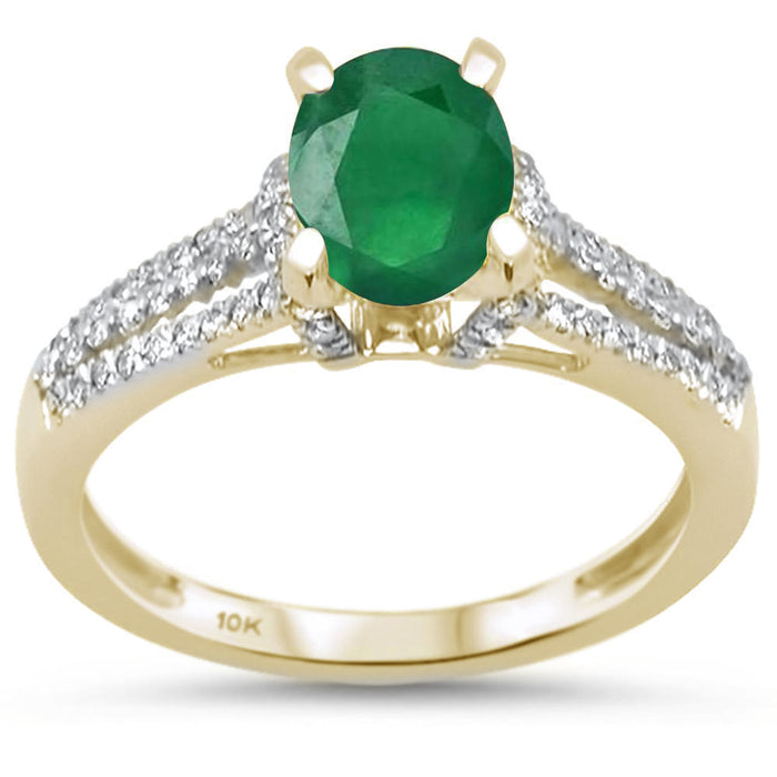 DIAMOND CLOSEOUT! 1.15ct F SI 10k Yellow Gold Natural Green Emerald & Diamond Ring Size 6.5