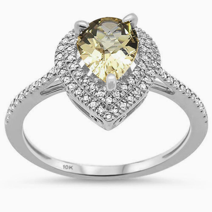 DIAMOND CLOSEOUT! 1.2ct 10K White Gold Olive Topaz & Diamond Ring Size 6.5