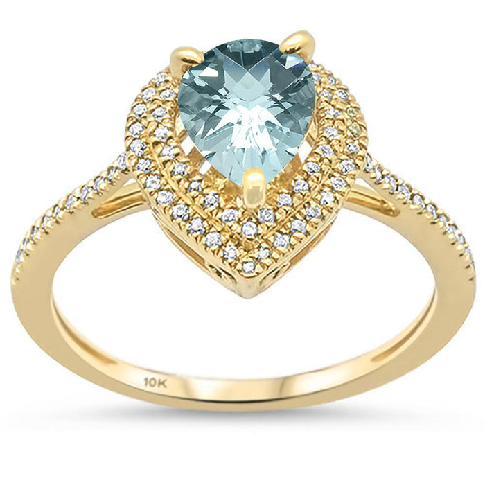 DIAMOND CLOSEOUT! .98ct F SI 10k Yellow Gold Pear Shaped Natural Aquamarine Diamond Ring Size 6.5
