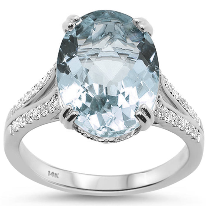 GEMSTONE CLOSEOUT! 6.00ct 14k White Gold Aquamarine & Diamond Ring
