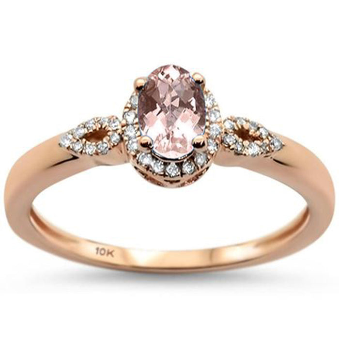 GEMSTONE CLOSEOUT ! .55ct 10K Rose Gold Oval Morganite & Diamond Ring Size 6.5