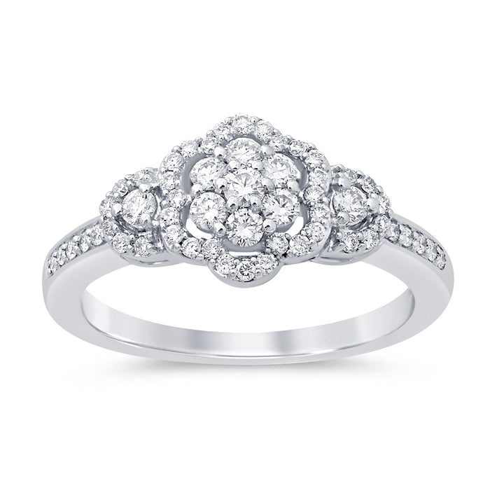 DIAMOND CLOSEOUT! .42ct 14KT White Gold Diamond Flower Engagement Ring Size 6.5