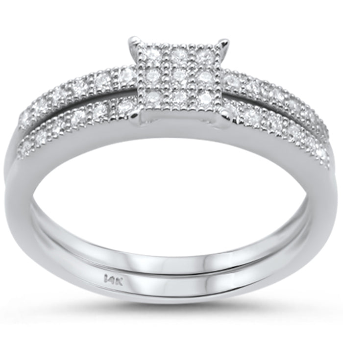 DIAMOND CLOSEOUT! .28cts 14k White gold Square Shape Diamond Engagement Ring Bridal Set