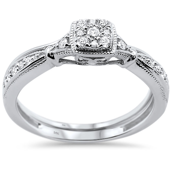 DIAMOND CLOSEOUT! .21ct 14KT White Gold Square Shape Promise Diamond Bridal Set Size 6.5