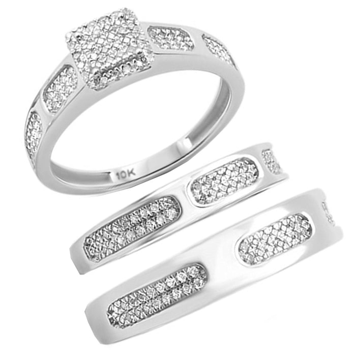 DIAMOND CLOSEOUT! .42ct 10k White Gold Diamond Men's & Womens Trio Ring Set