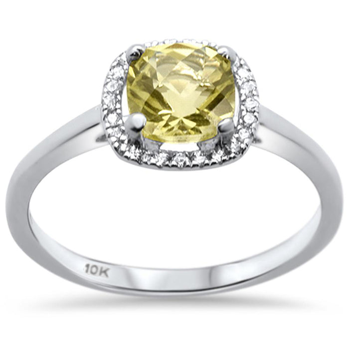 DIAMOND CLOSEOUT! .93ct Cushion Cut Lemon Topaz 10k White Gold Diamond Ring Size 6.5