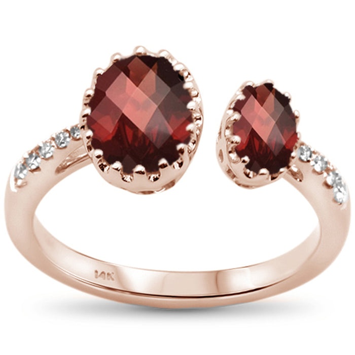 DIAMOND CLOSEOUT! 2.90ct 14kt Trendy Rose Gold Oval Garnet & Diamond Open Ring Size 6.5