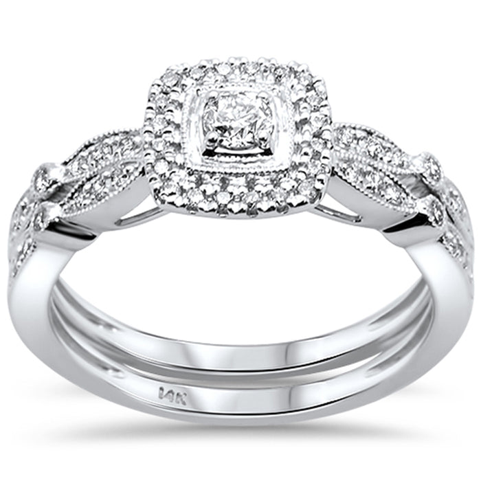 DIAMOND CLOSEOUT! .39ct 14kt White Gold Square Diamond Engagement Ring Bridal Set Size 7