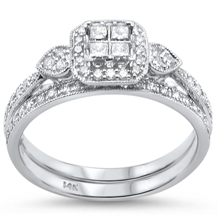 DIAMOND CLOSEOUT! .50ct 14k White Gold Diamond Princess Engagment Bridal Ring Set Size 6.5
