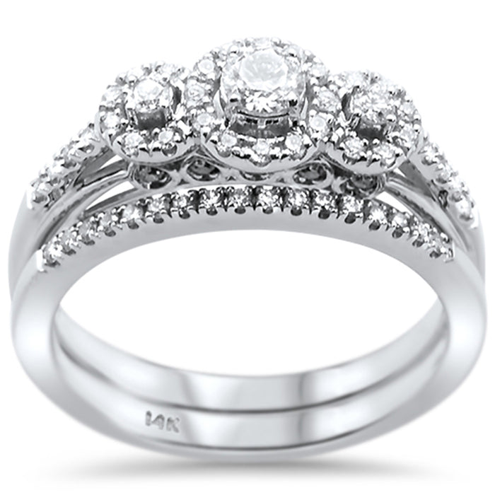 DIAMOND CLOSEOUT! .48ct 14k White Gold Diamond Three Stone Engagement Bridal Set Ring