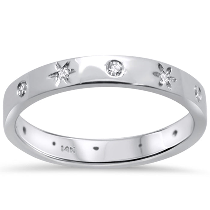 SPECIAL! .13ct 14K White Gold Bezel Set Diamond Stars Band Ring Size 6.5
