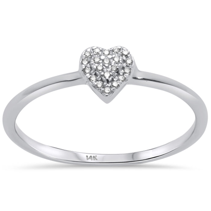 DIAMOND CLOSEOUT! .03ct 14KT White Gold Pave Heart Trendy Diamond Ring Size 6.5