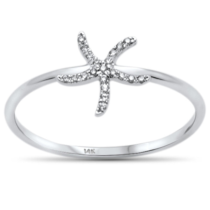 .04ct 14KT White Gold Trendy Starfish Diamond Ring Size 6.5