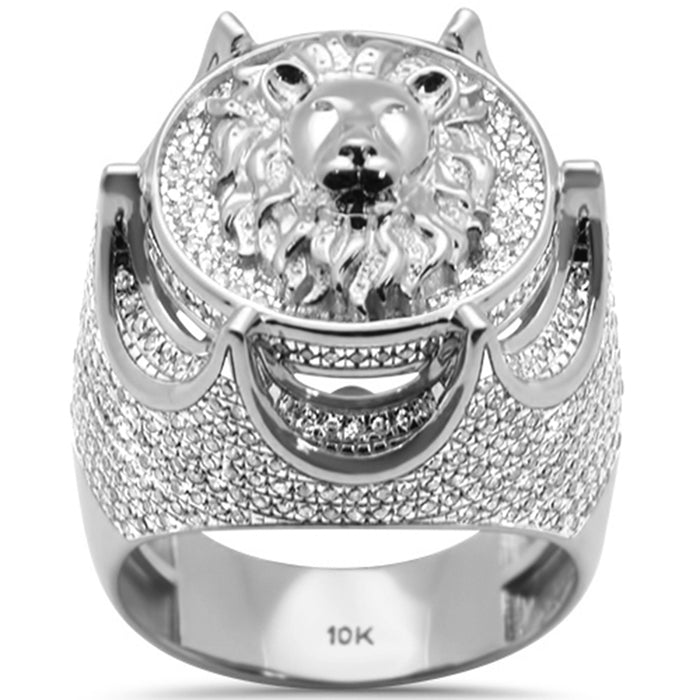 DIAMOND CLOSEOUT! 1.45ct G SI 10K White Gold Diamond Men's Iced out Lion Signet Micro Pave Ring