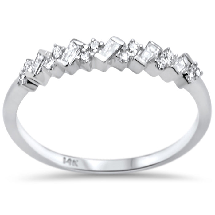 DIAMOND CLOSEOUT! .21ct F SI 14K White Gold Baguette & Round Diamond Fine Band Ring Size 6.5