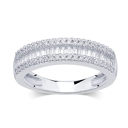 SPECIAL! .57ct G SI 14K White Gold Baguette & Round Diamond Ring Band Size 5.75