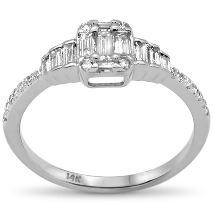 DIAMOND CLOSEOUT! .49ct G SI 14K White Gold Diamond Round & Baguette Engagement Ring Size 6.5