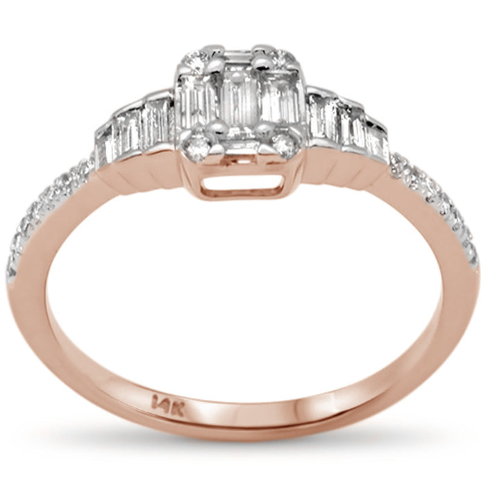 DIAMOND CLOSEOUT! .47ct G SI 14K Rose Gold Diamond Round & Baguette Engagement Ring Size 6.5
