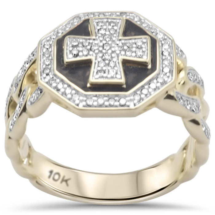 DIAMOND CLOSEOUT! .48ct G SI 10K Yellow Gold Black Enamel Cross Men's Ring Band