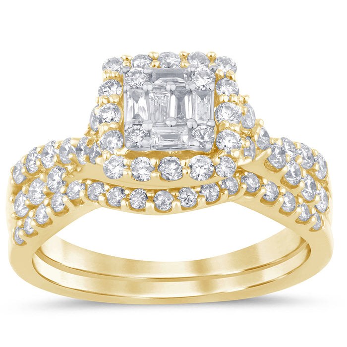 DIAMOND CLOSEOUT! .99ct G SI 14K Yellow Gold Round & Baguette Diamond Engagement Ring