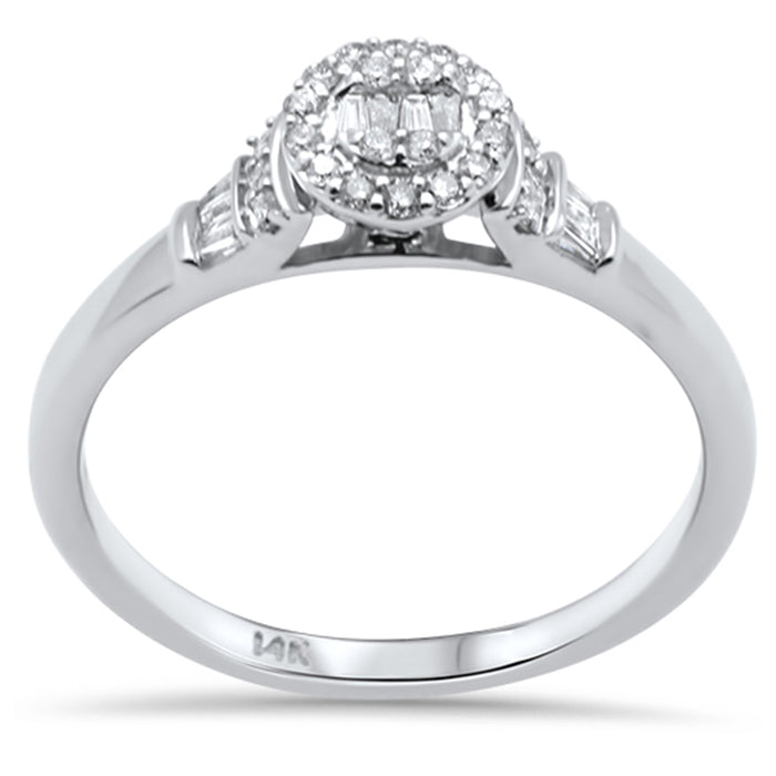 DIAMOND CLOSEOUT! .23ct G SI 14K White Gold Round & Baguette Diamond Engagement Ring