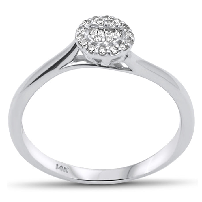 DIAMOND CLOSEOUT! .11ct G SI 14K White Gold Round & Baguette Diamond Engagement Ring