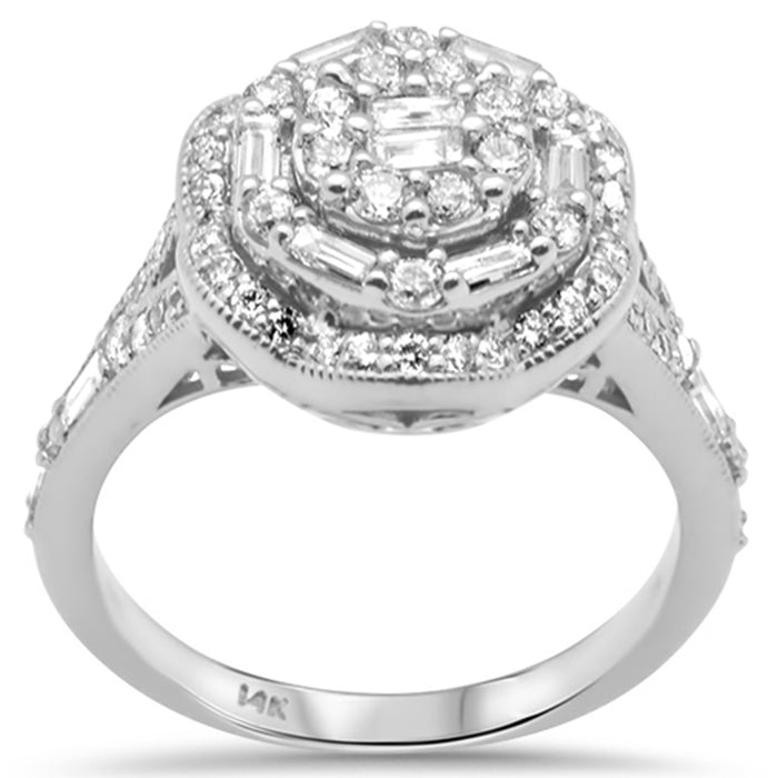 DIAMOND CLOSEOUT! .97ct G SI 14K White Gold Round & Baguette Diamond Engagement Ring